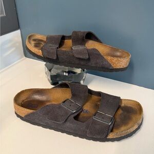 Birkenstock Dark Gray Suede Arizona Sandals/slides